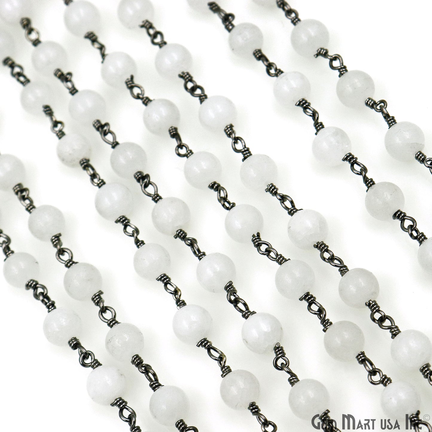 White Chalcedony Cabochon Beads 6mm Oxidized Gemstone Rosary Chain