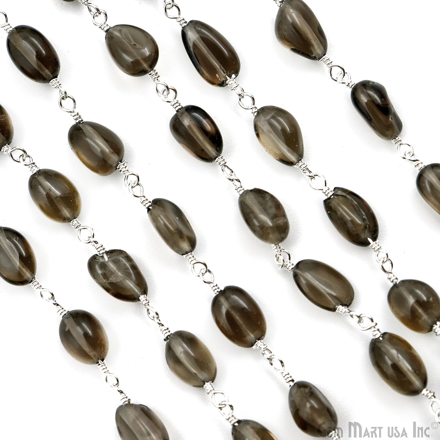 Smoky Topaz Tumble Beads 8x5mm Silver Plated Gemstone Rosary Chain