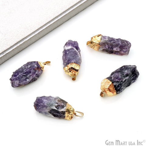 Rough Amethyst Free Form 38x15mm Gold Electroplated Pendant