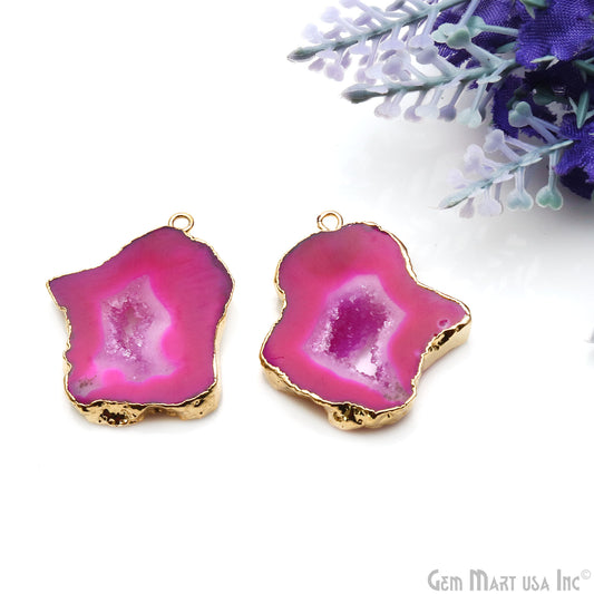 Agate Slice 24x30mm Organic  Gold Electroplated Gemstone Earring Connector 1 Pair