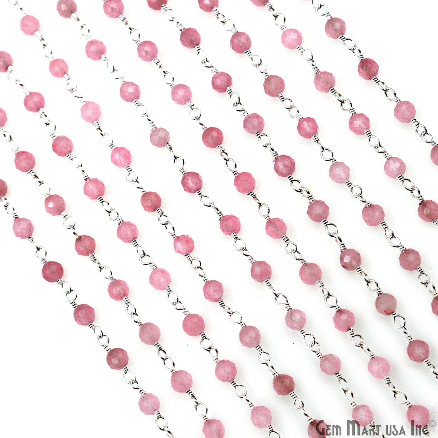 Rose Quartz Silver Plated Beaded Wire Wrapped Rosary Chain