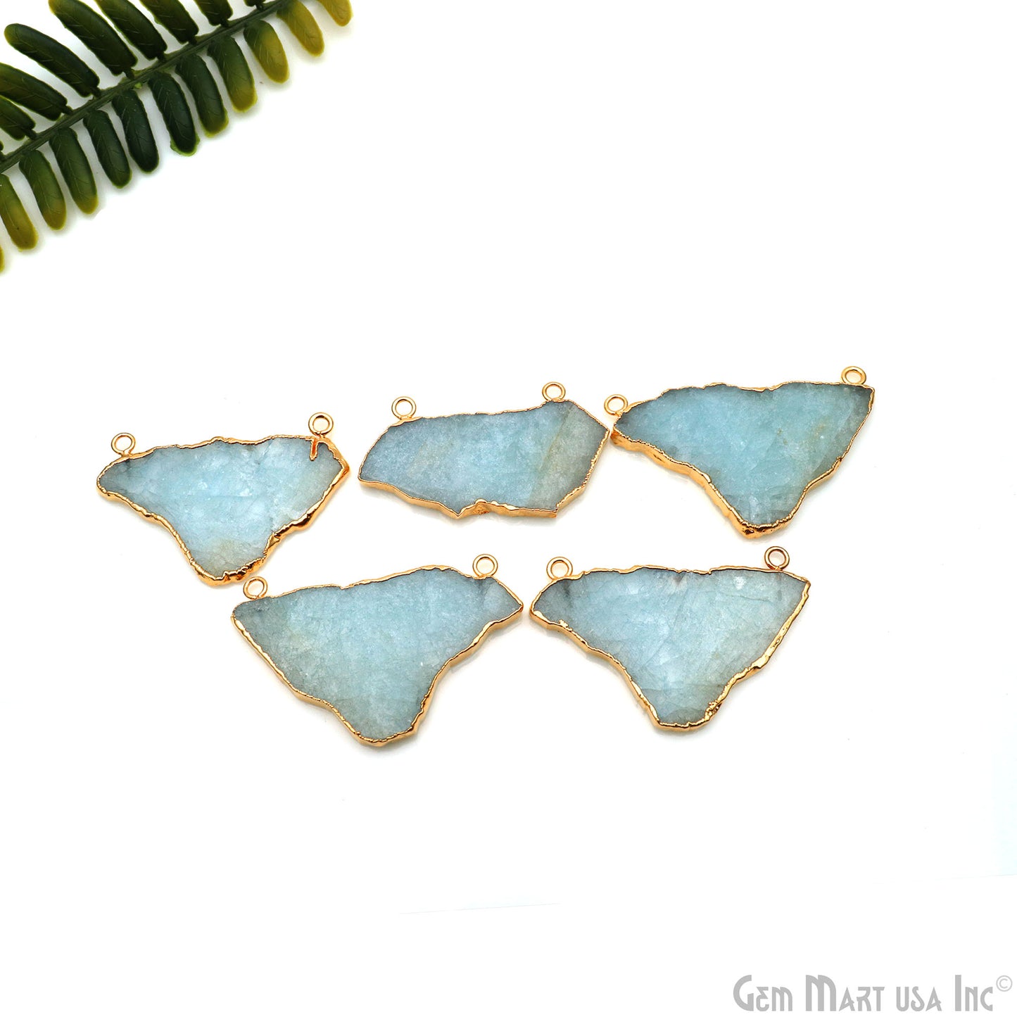 Aquamarine Free Form 51x31mm Gold Electroplated Gemstone Cat Bail Connector