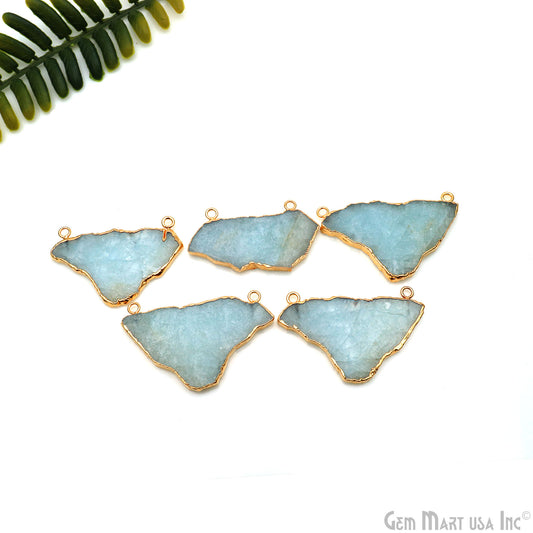 Aquamarine Free Form 51x31mm Gold Electroplated Gemstone Cat Bail Connector