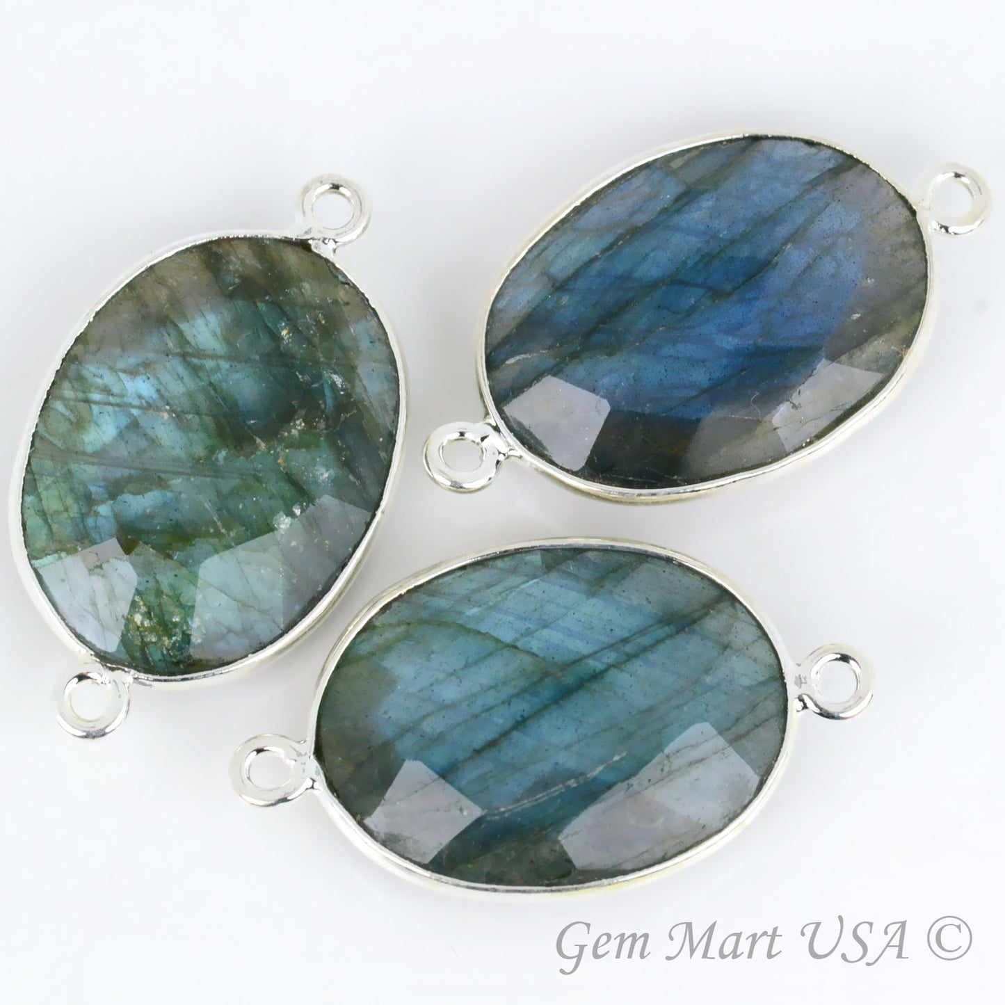 Oval 15x20mm Double Bail Silver Bezel Gemstone Connector