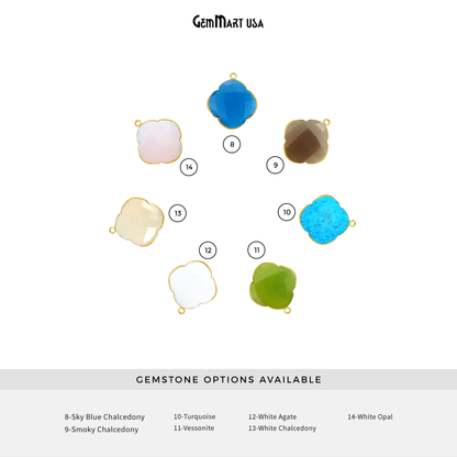 Clover 24x20mm Gemstone Single Bail Gold Bezel Gemstone Connector