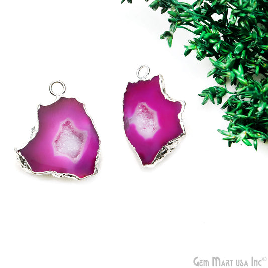 Geode Druzy 25x30mm Organic Silver Electroplated Single Bail Gemstone Earring Connector 1 Pair