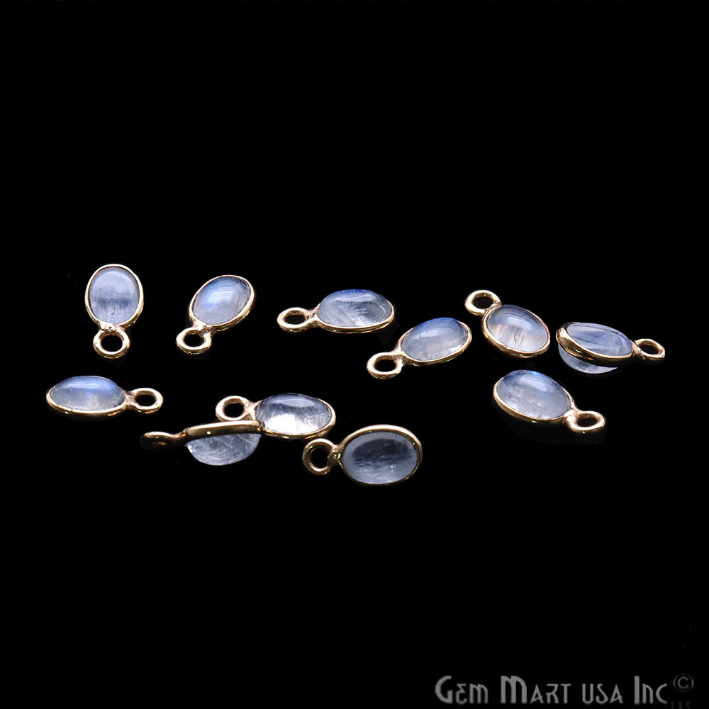 Rainbow Moonstone 6x4mm Oval Gold Plated Cabochon Gemstone Connector - GemMartUSA