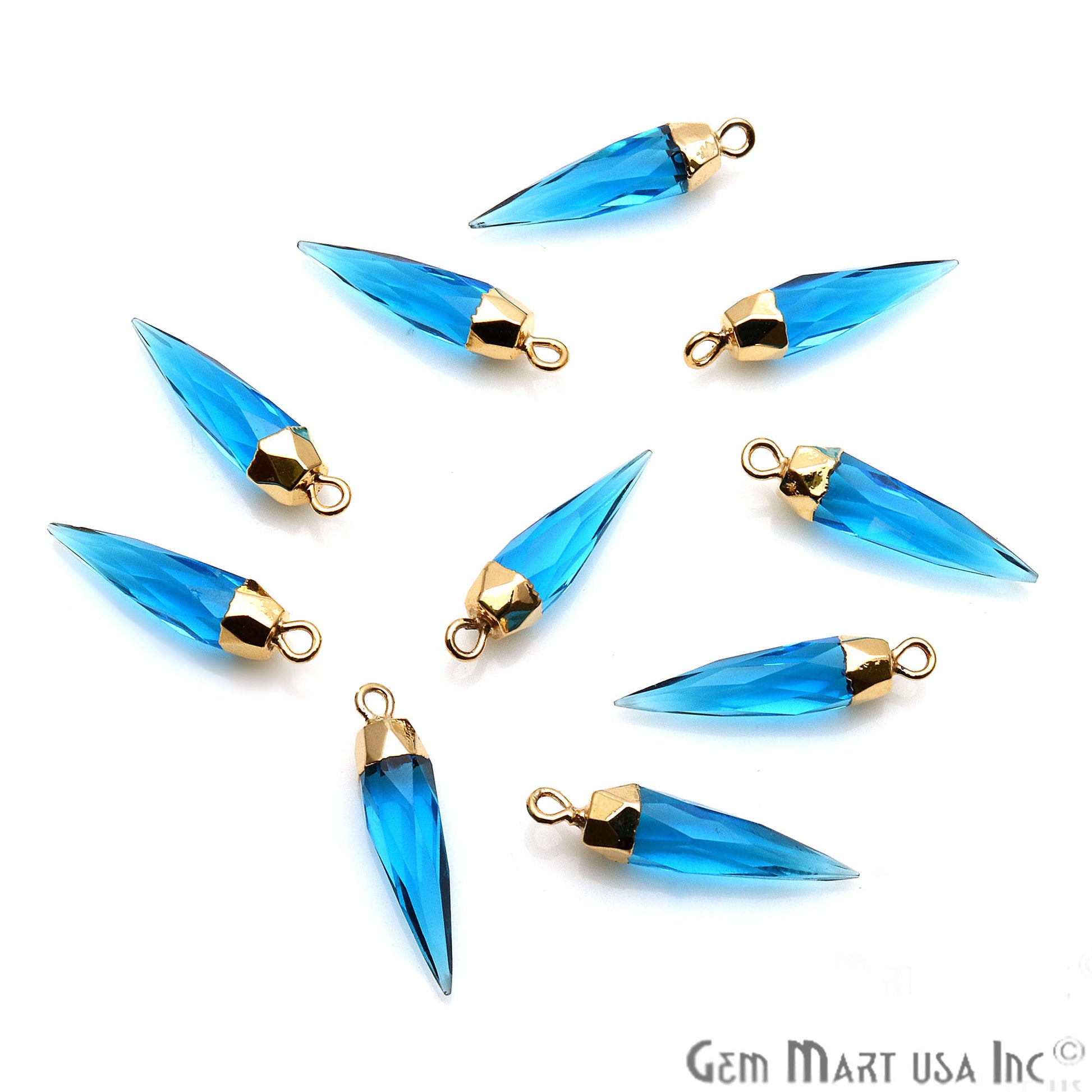 Swiss Blue Topaz 26x6mm Gold Electroplated Gemstone Connector - GemMartUSA
