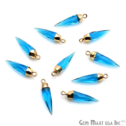 Swiss Blue Topaz 26x6mm Gold Electroplated Gemstone Connector - GemMartUSA