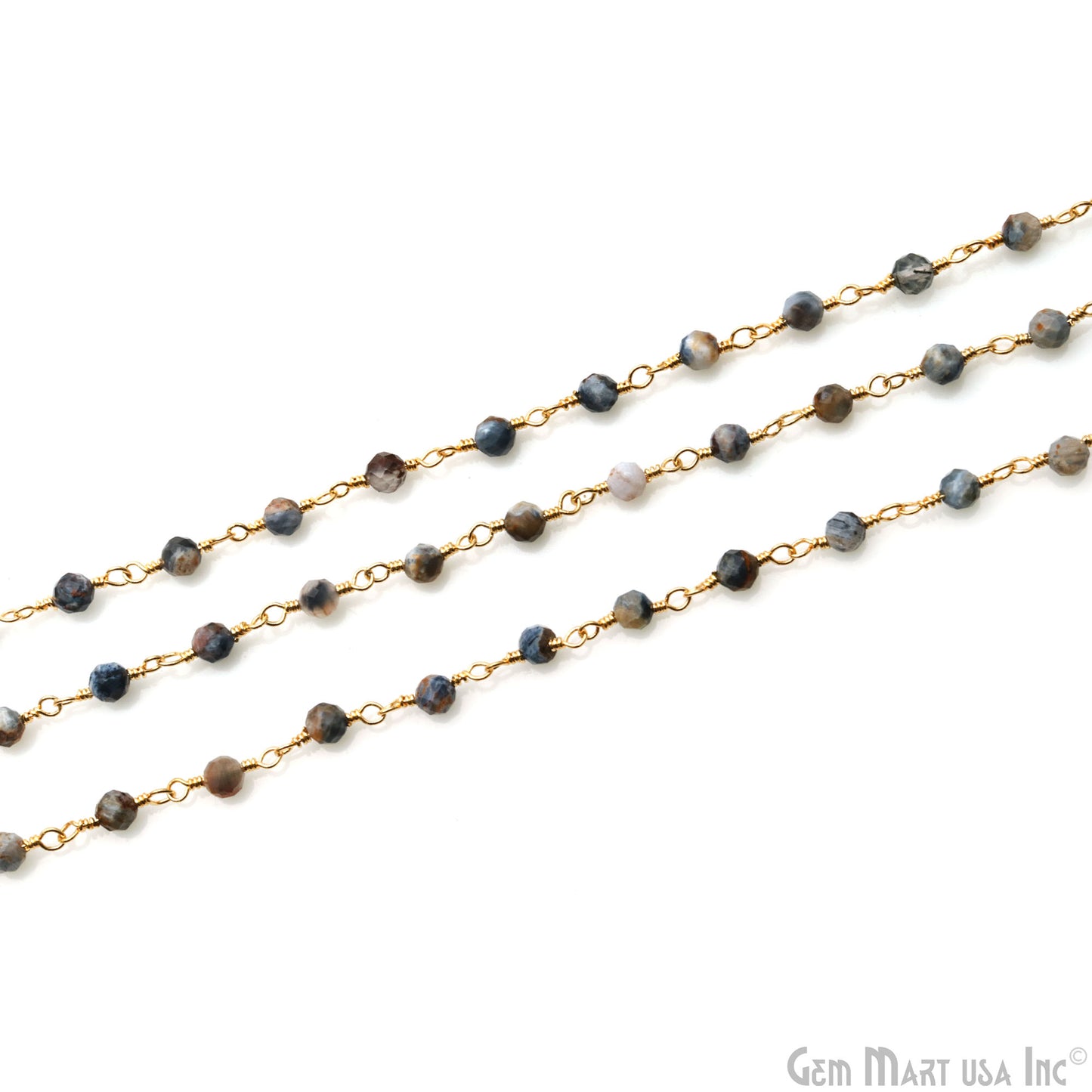 Pietersite 3-3.5mm Gold Plated Beaded Wire Wrapped Rosary Chain