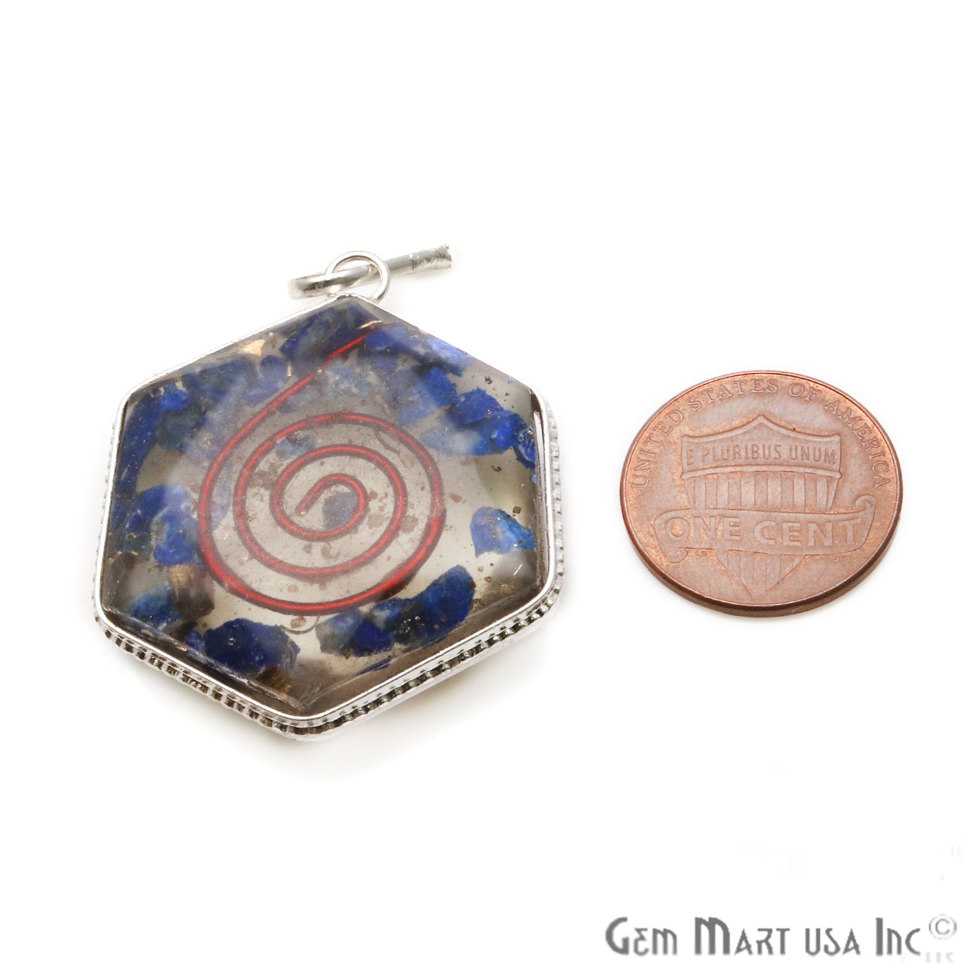 Orgone Hexagon 39x31mm Silver Plated Single Bail Gemstone Pendant (Pick Stone) - GemMartUSA