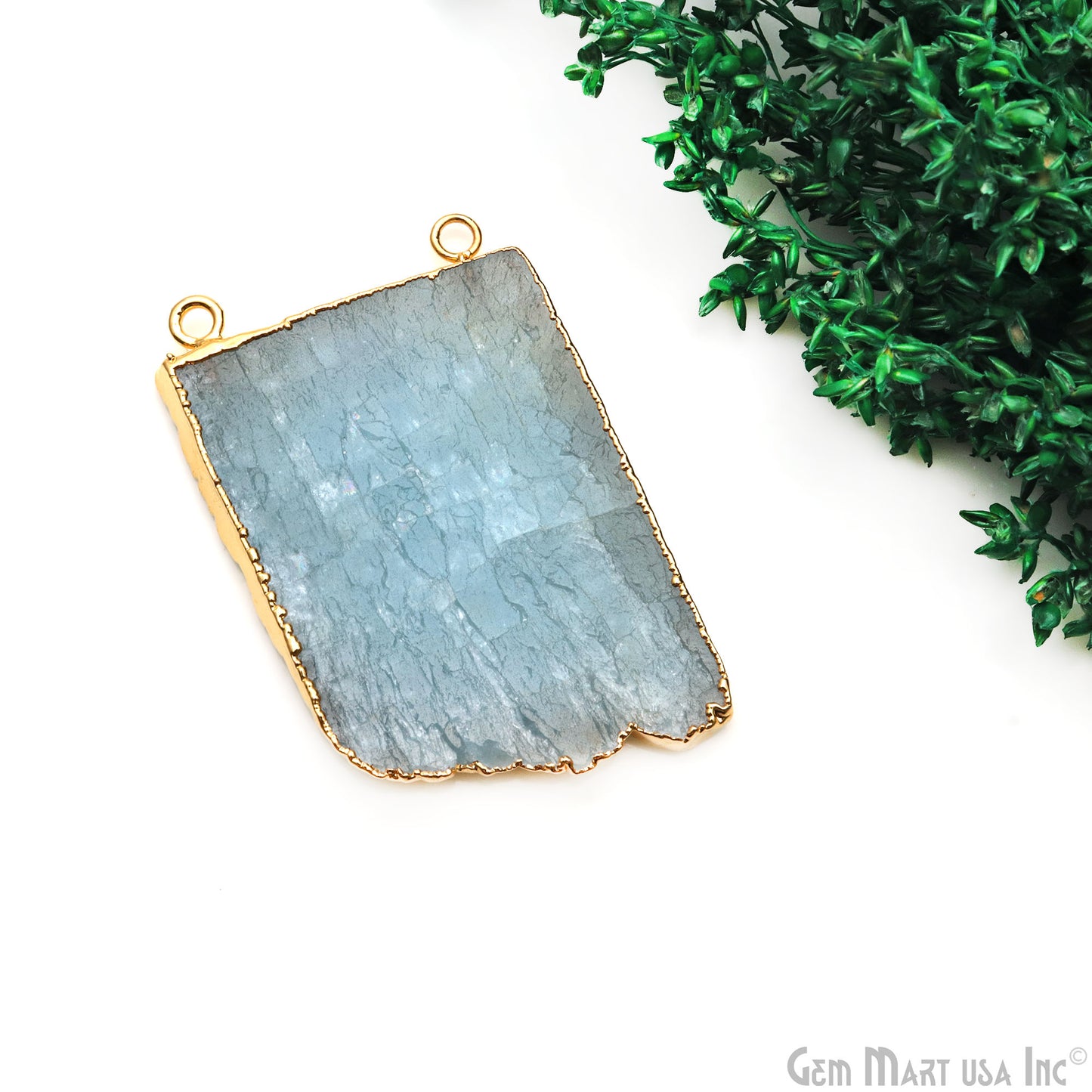 Aquamarine Free Form shape 54x36mm Gold Electroplated Gemstone Cat Bail Connector