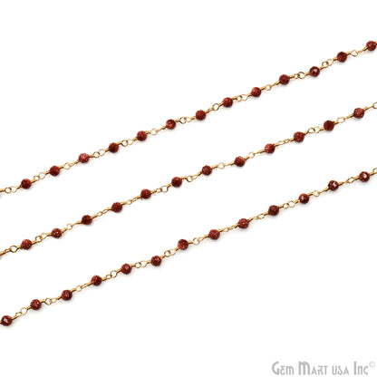 Sunstone 2.5-3mm Gold Plated Beaded Wire Wrapped Rosary Chain