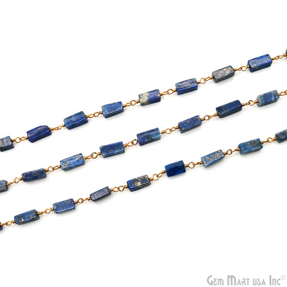 Lapis Beads 8x5mm Gold Plated Wire Wrapped Beaded Rosary Chain