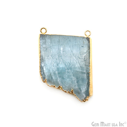 Aquamarine Free Form shape 54x40mm Gold Electroplated Gemstone Cat Bail Connector