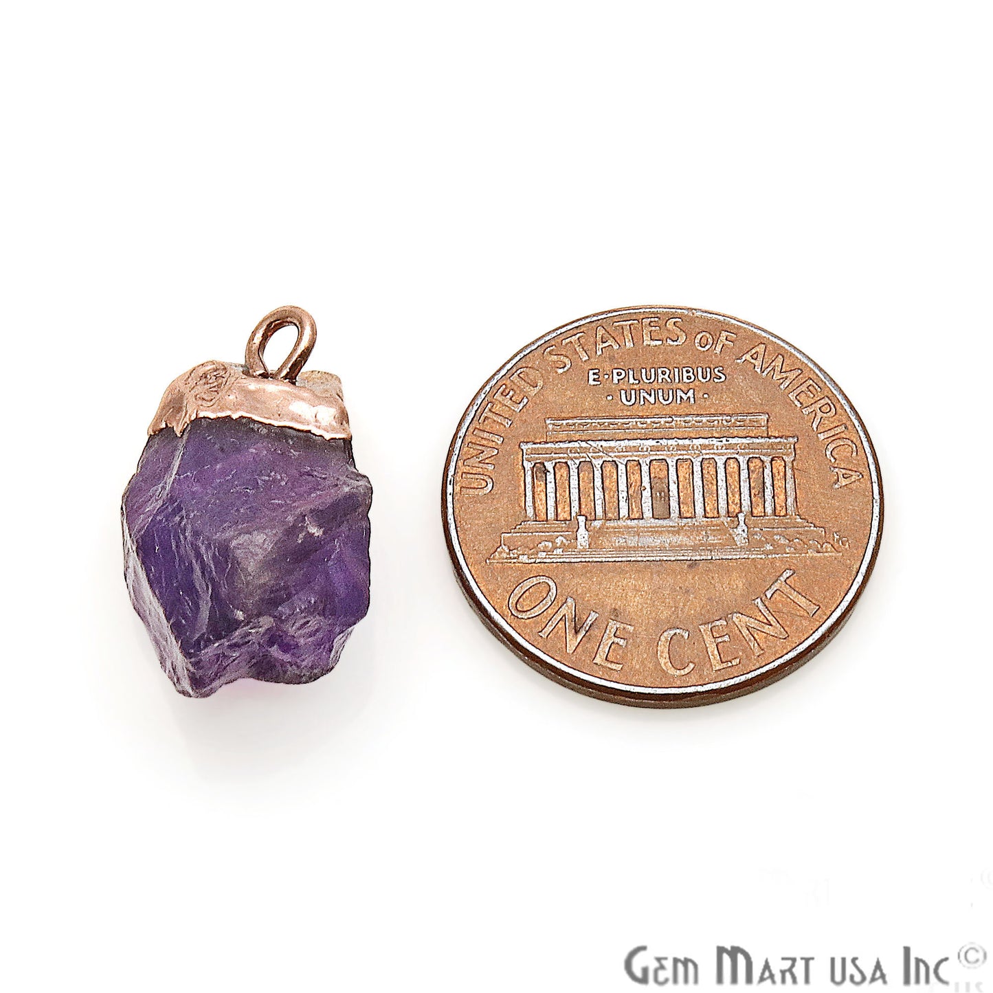 Rough Amethyst Gemstone 17x10mm Organic Rose Gold Edged Connector - GemMartUSA