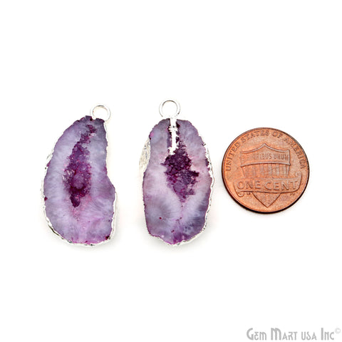 Geode Druzy 33x16mm Organic Silver Electroplated Single Bail Gemstone Earring Connector 1 Pair