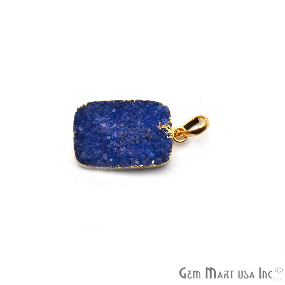 Rough Blue Druzy 32x20mm Gold Electroplated Single Bail Pendant - GemMartUSA