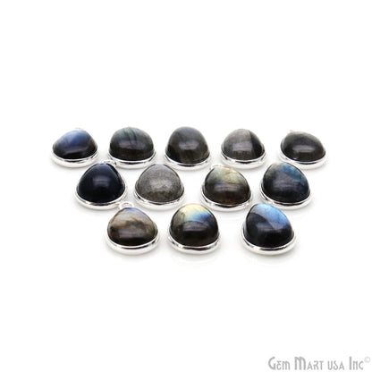 Flashy Labradorite Cabochon 8x12mm Pears Single Bail Silver Plated Gemstone Connector