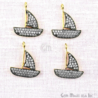 Cubic Zircon Pave 'Sail Boat' Gold Vermeil Charm For Bracelet & Pendants - GemmartUSA