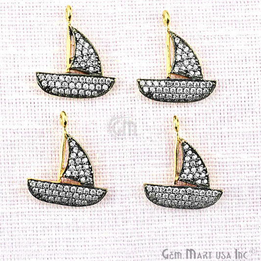 Cubic Zircon Pave 'Sail Boat' Gold Vermeil Charm For Bracelet & Pendants - GemMartUSA