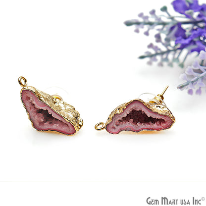 DIY Agate Slice Geode Druzy Gold Edged Loop Connector Studs Earrings