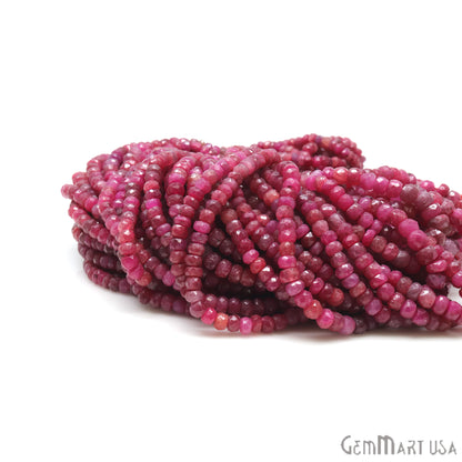 Ruby Rondelle Beads, 13 Inch Gemstone Strands, Drilled Strung Nugget Beads, Faceted Round, 3-4mm