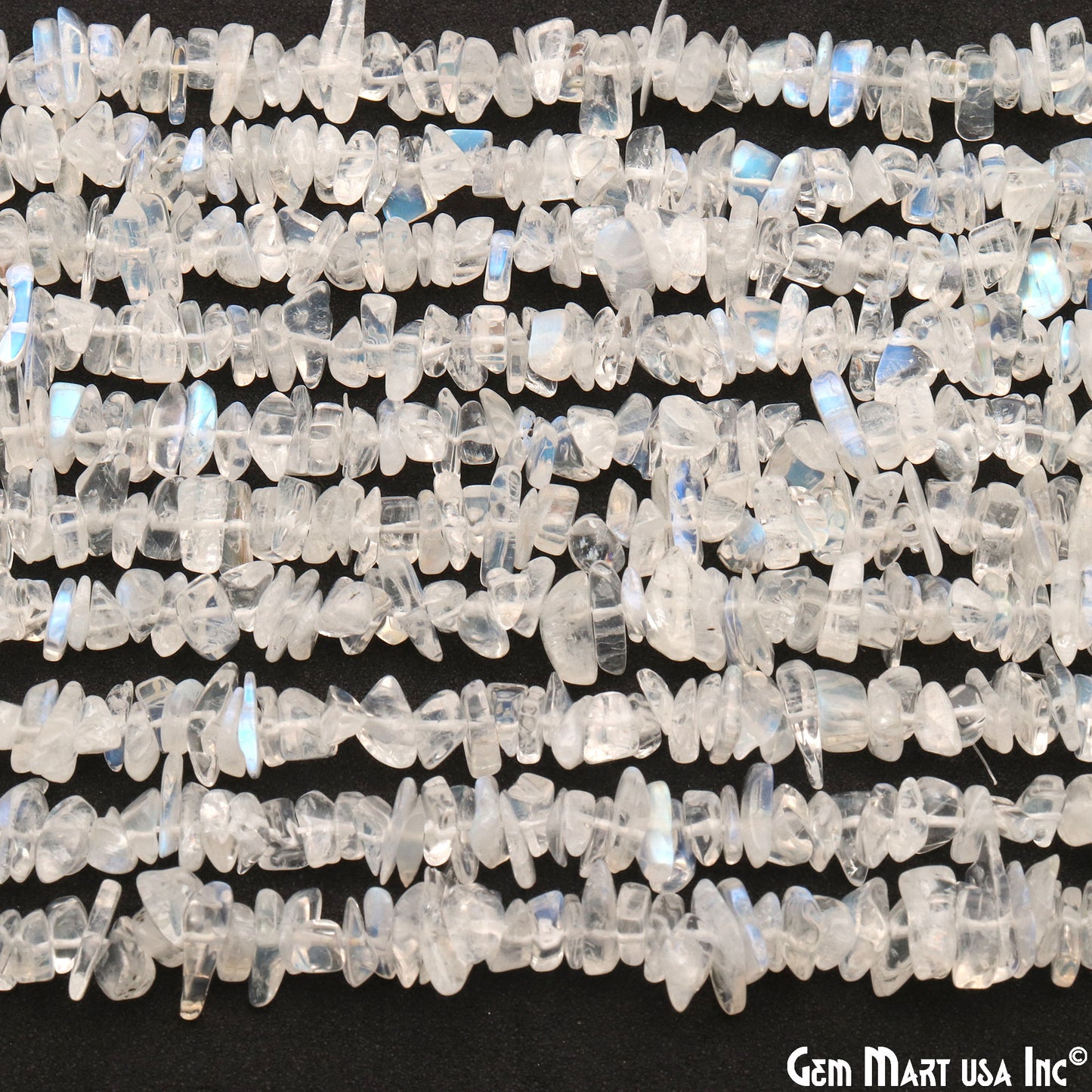 Rainbow Moonstone Chip Beads, 34 Inch, Natural Chip Strands, Drilled Strung Nugget Beads, 3-7mm, Polished, GemMartUSA (CHRM-70001)