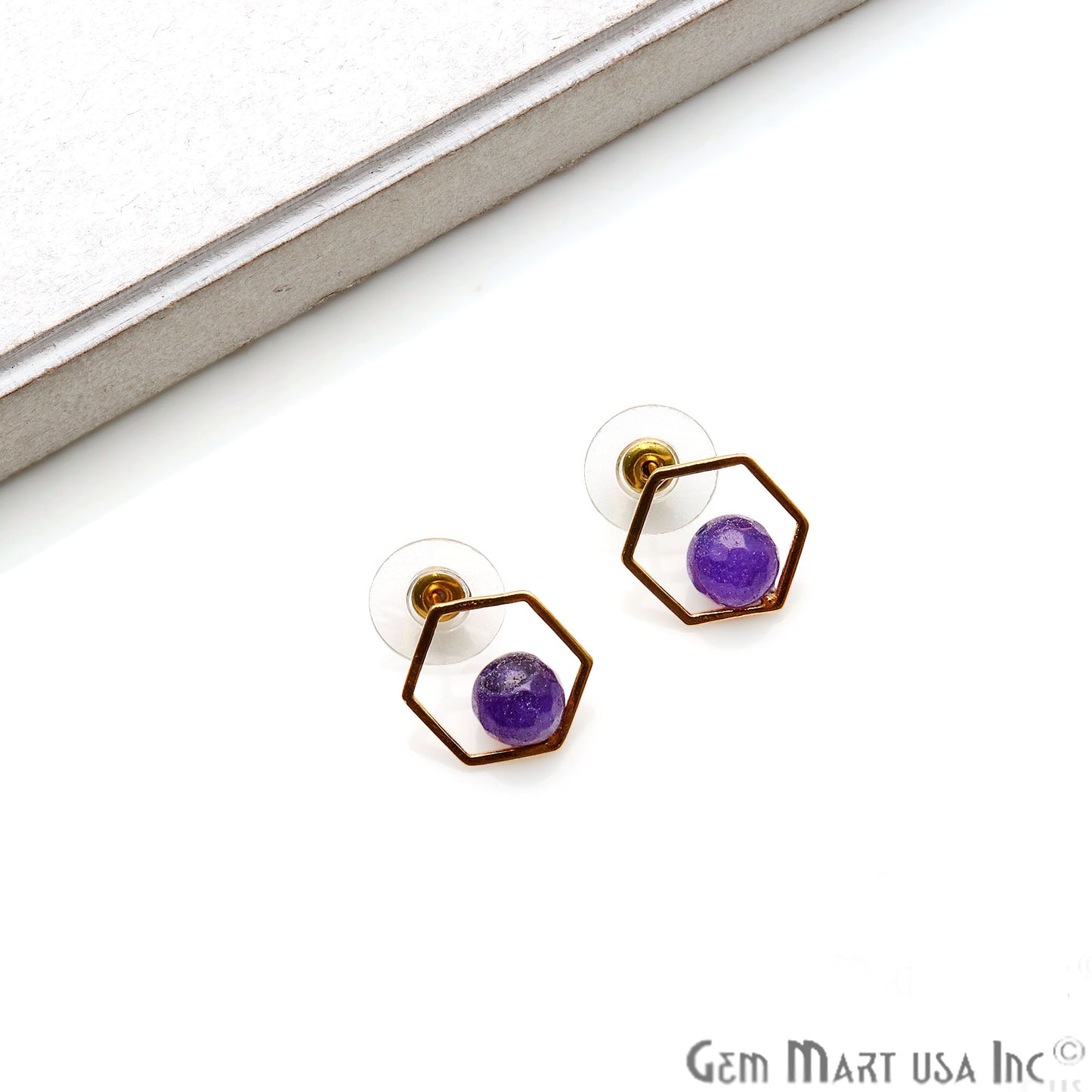 Amethyst Hexagon Shape Gold Finding 16x14mm Gold Plated Earring 1Pair - GemMartUSA