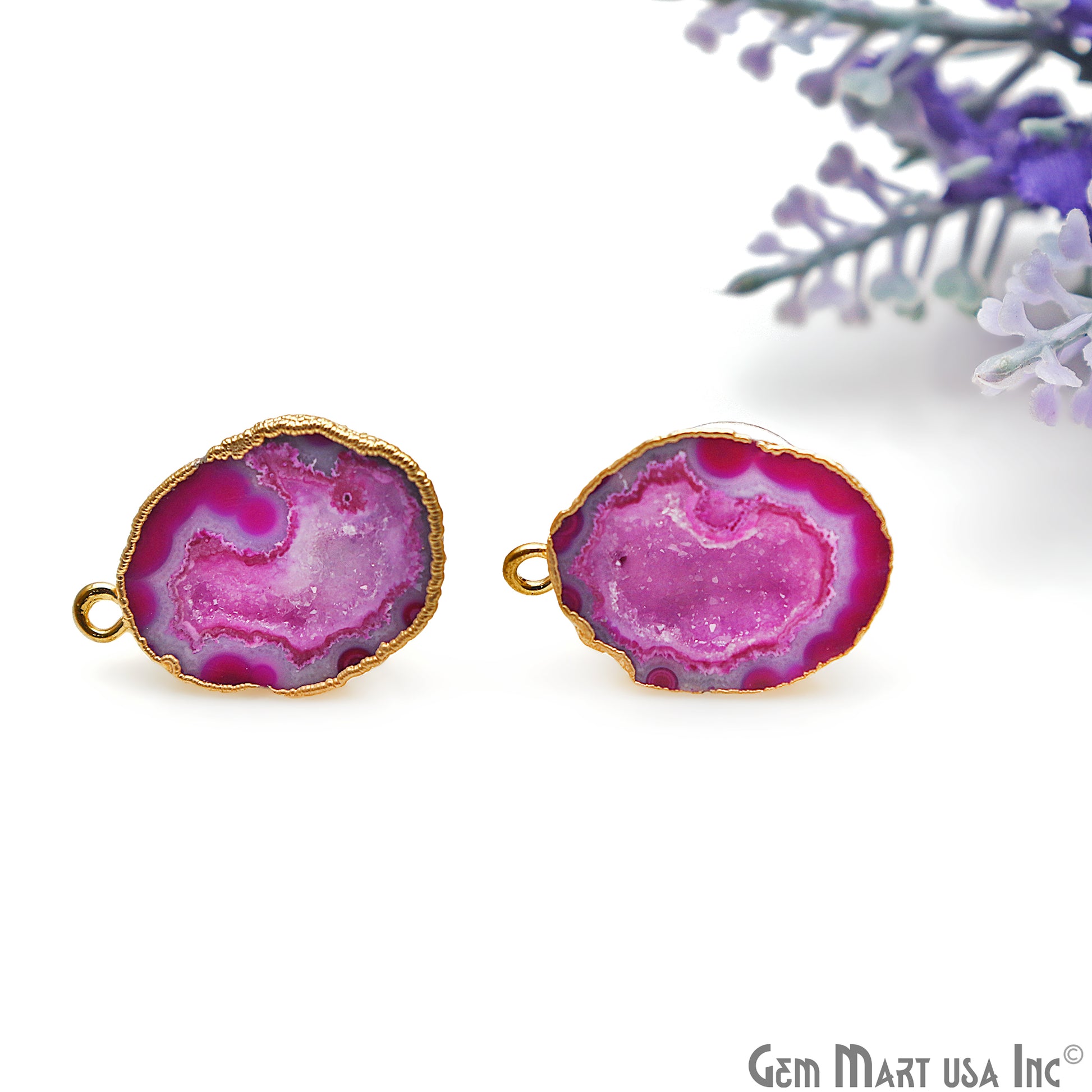 DIY Agate Slice Geode Druzy 16x22mm Gold Electroplated Loop Connector Studs Earrings - GemMartUSA