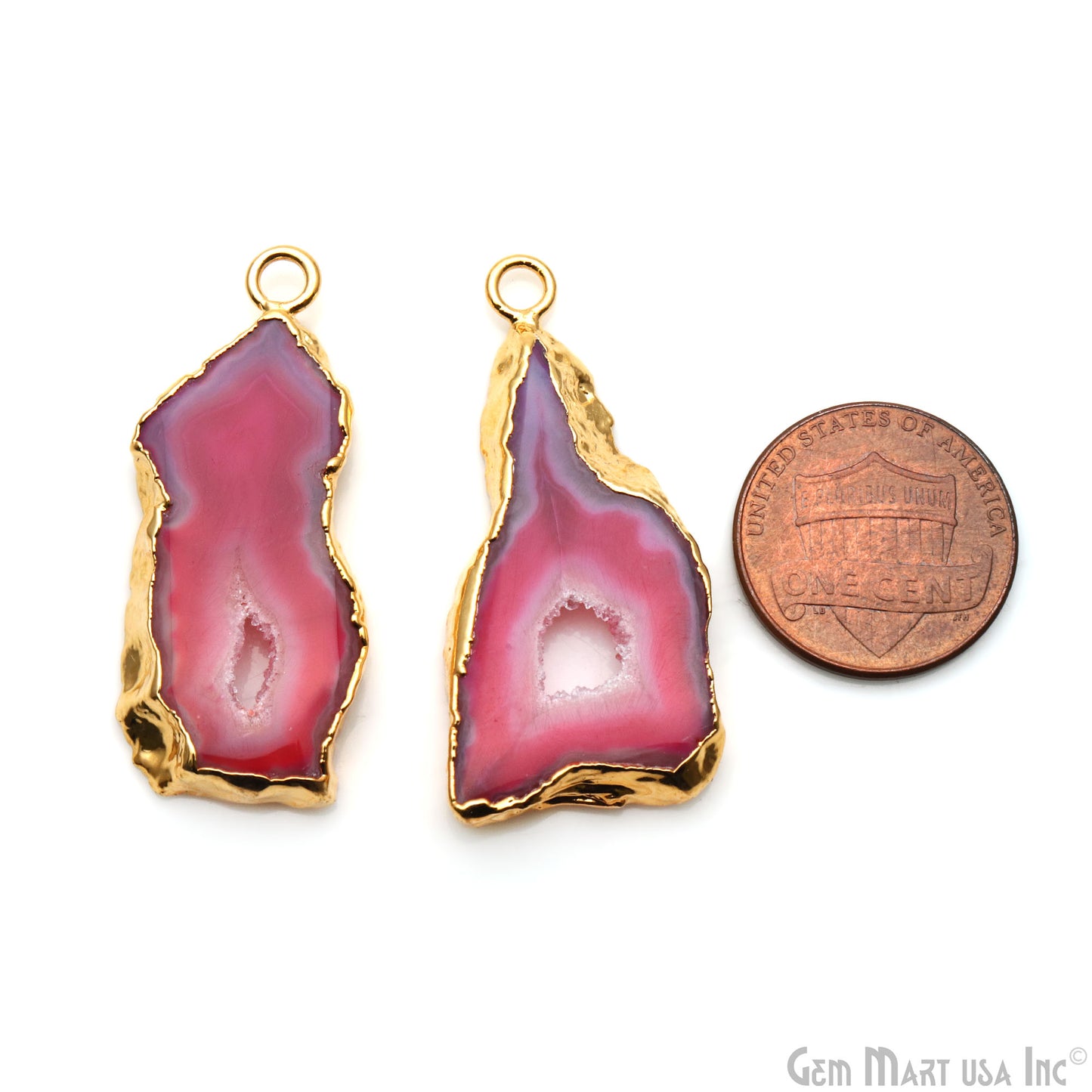 Agate Slice 37x17mm Organic Gold Electroplated Gemstone Earring Connector 1 Pair