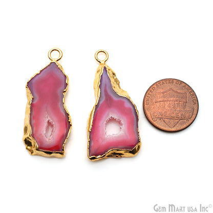 Agate Slice 37x17mm Organic Gold Electroplated Gemstone Earring Connector 1 Pair