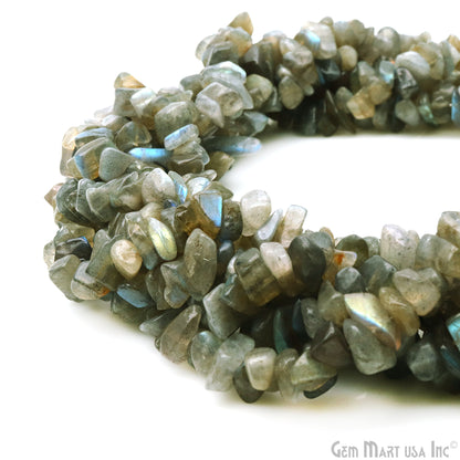 Labradorite Chip Beads, 34 Inch, Natural Chip Strands, Drilled Strung Nugget Beads, 7-10mm, Polished, GemMartUSA (CHLB-70004)