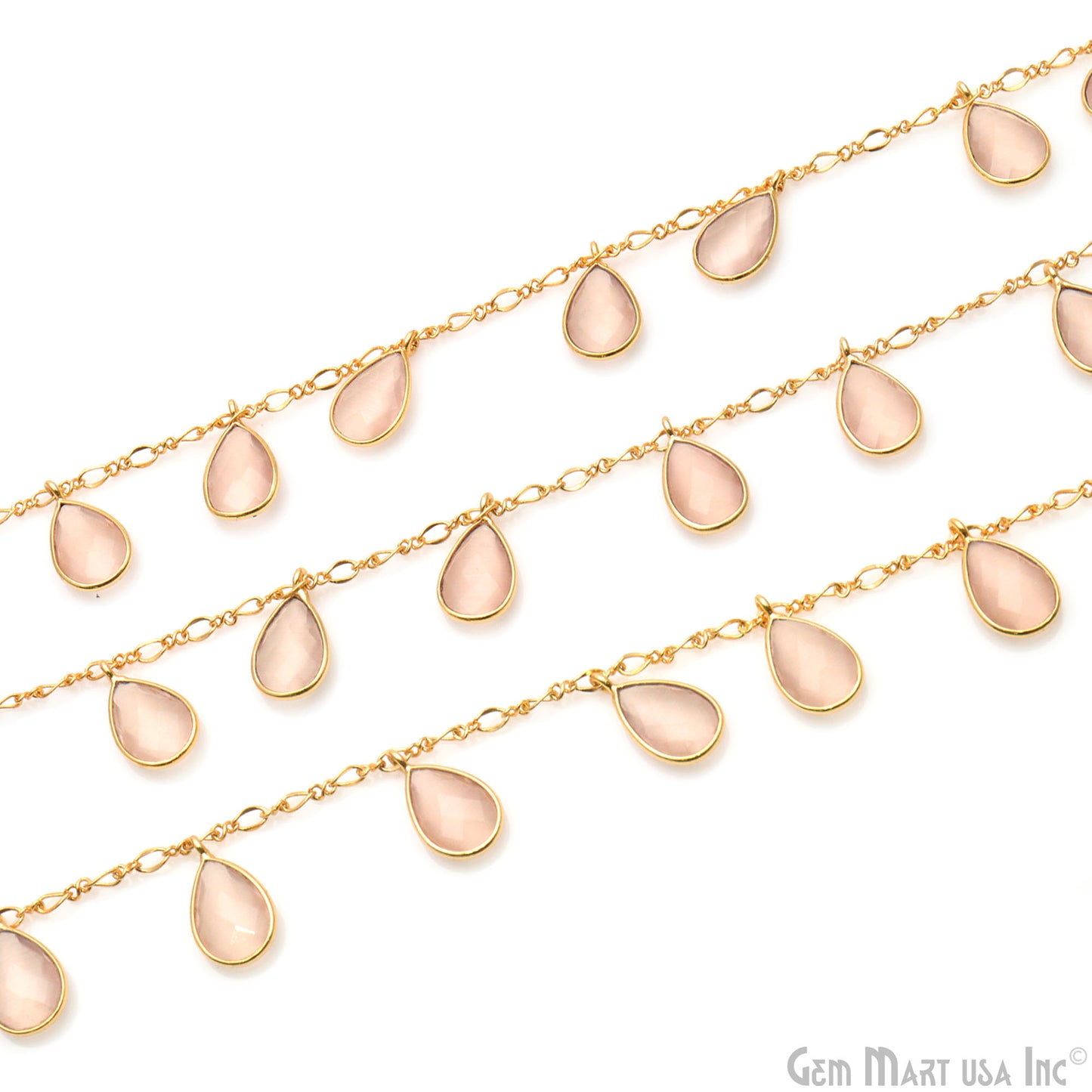 Caramel Monalisa Pears Gold Bezel Connector Dangle Rosary Chain