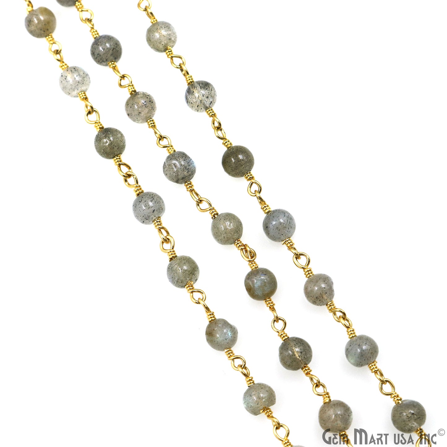 Labradorite Cabochon 4-5mm Gold Wire Wrapped Rosary Chain