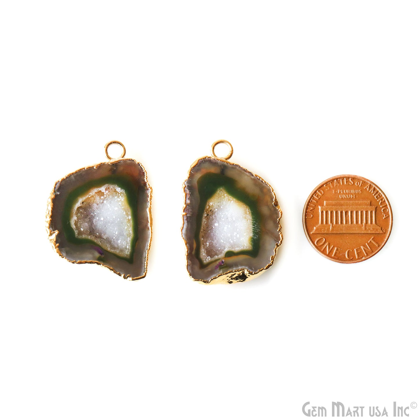 Geode Druzy 31x21mm Organic Gold Electroplated Single Bail Gemstone Earring Connector 1 Pair