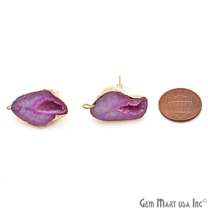 DIY Agate Slice Geode Druzy 18x26mm Gold Electroplated Loop Connector Studs Earrings - GemMartUSA