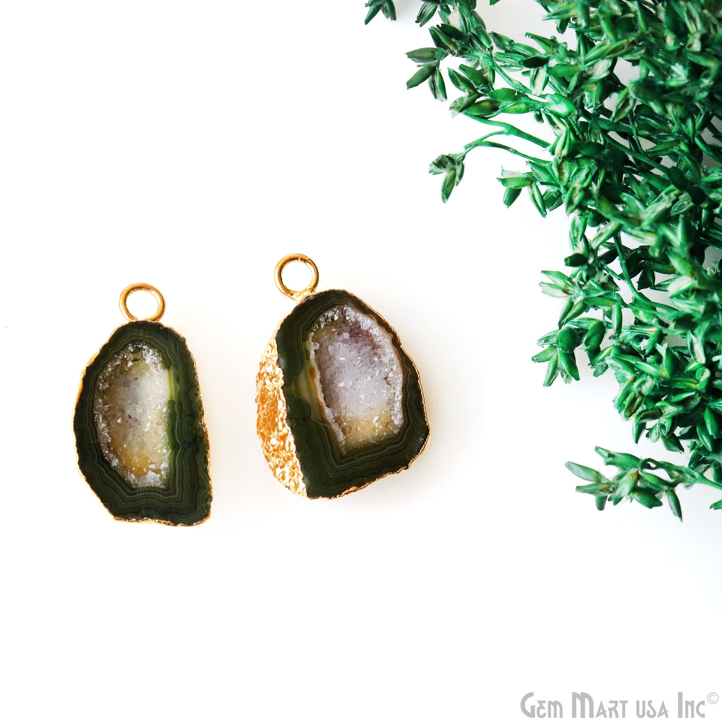 Geode Druzy 26x17mm Organic Gold Electroplated Single Bail Gemstone Earring Connector 1 Pair