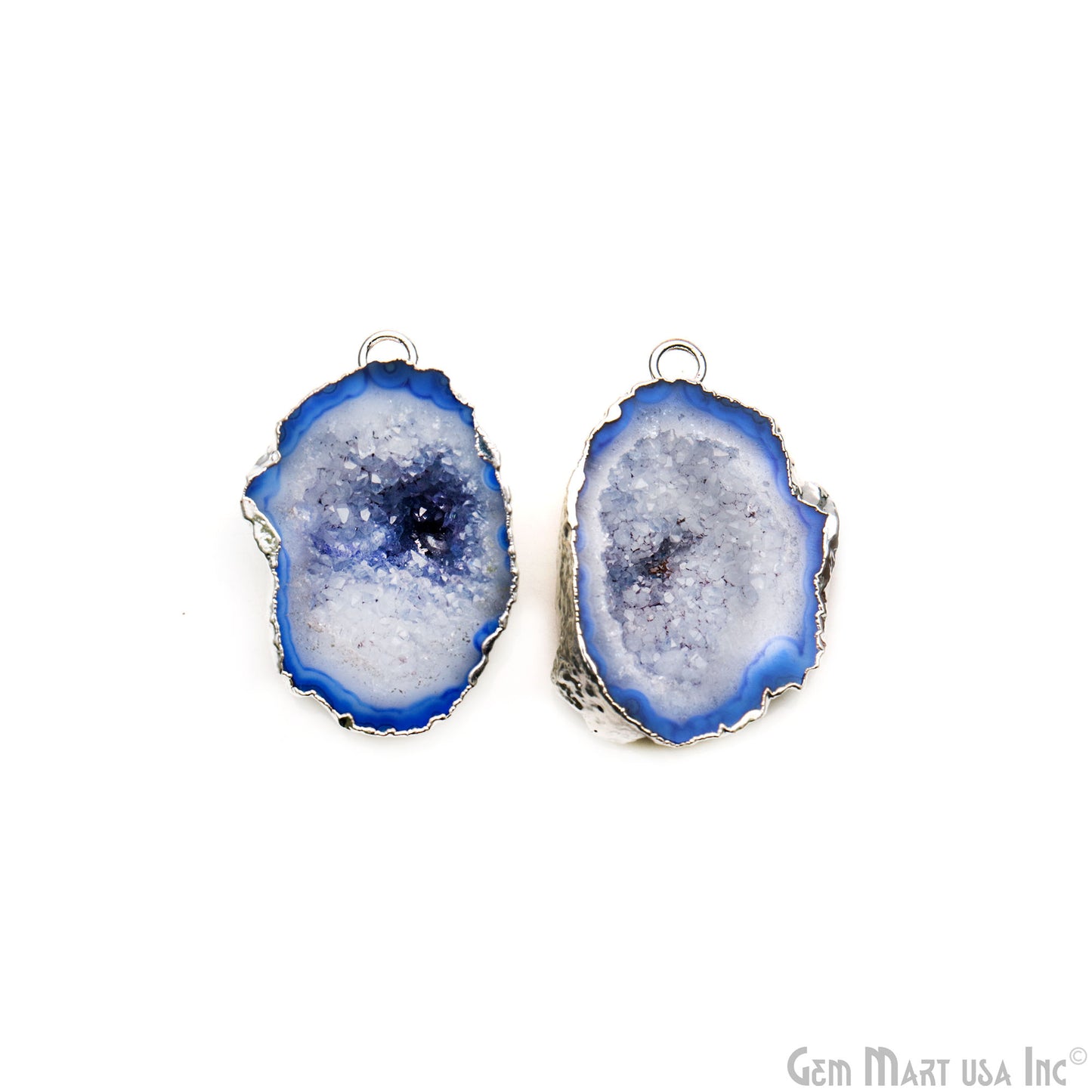 Geode Druzy 32x22mm Organic Silver Electroplated Single Bail Gemstone Earring Connector 1 Pair