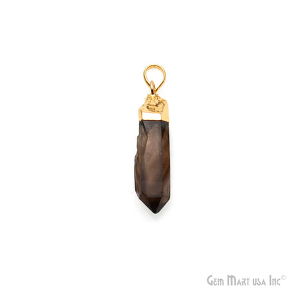 Smoky Topaz Organic 28x8mm Gold Electroplated Single Bail Gemstone Pendant