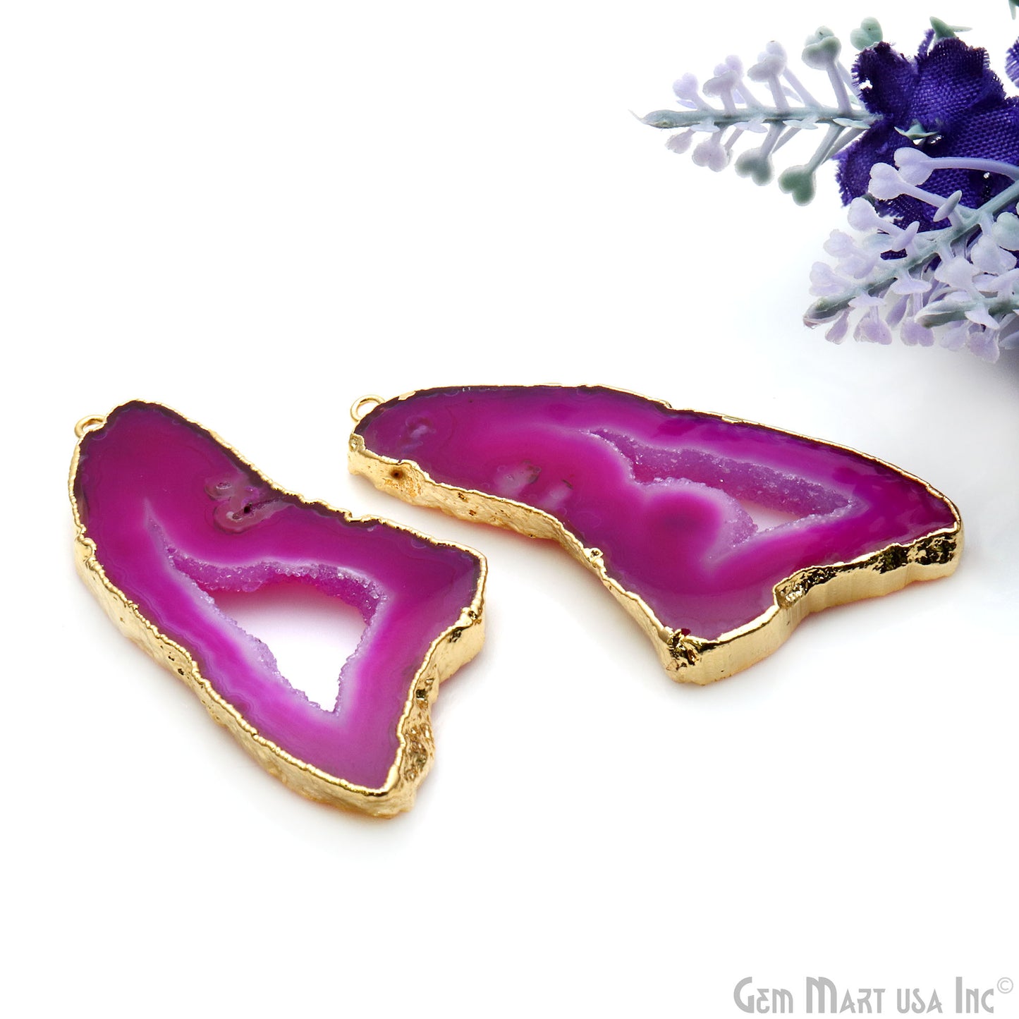 Agate Slice 26x52mm Organic  Gold Electroplated Gemstone Earring Connector 1 Pair