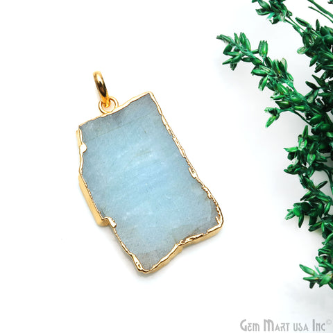 Aquamarine Free Form shape 41x25mm Gold Electroplated Gemstone Single Bail Pendant