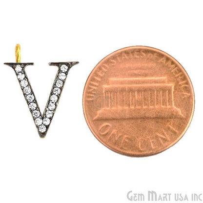 V' Alphabet Charm CZ Pave Gold Vermeil Charm for Bracelet & Pendants - GemMartUSA