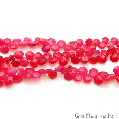 Hot Pink Chalcedony Heart Shape Gemstone Bead 7-8mm Rondelle Beads - GemMartUSA