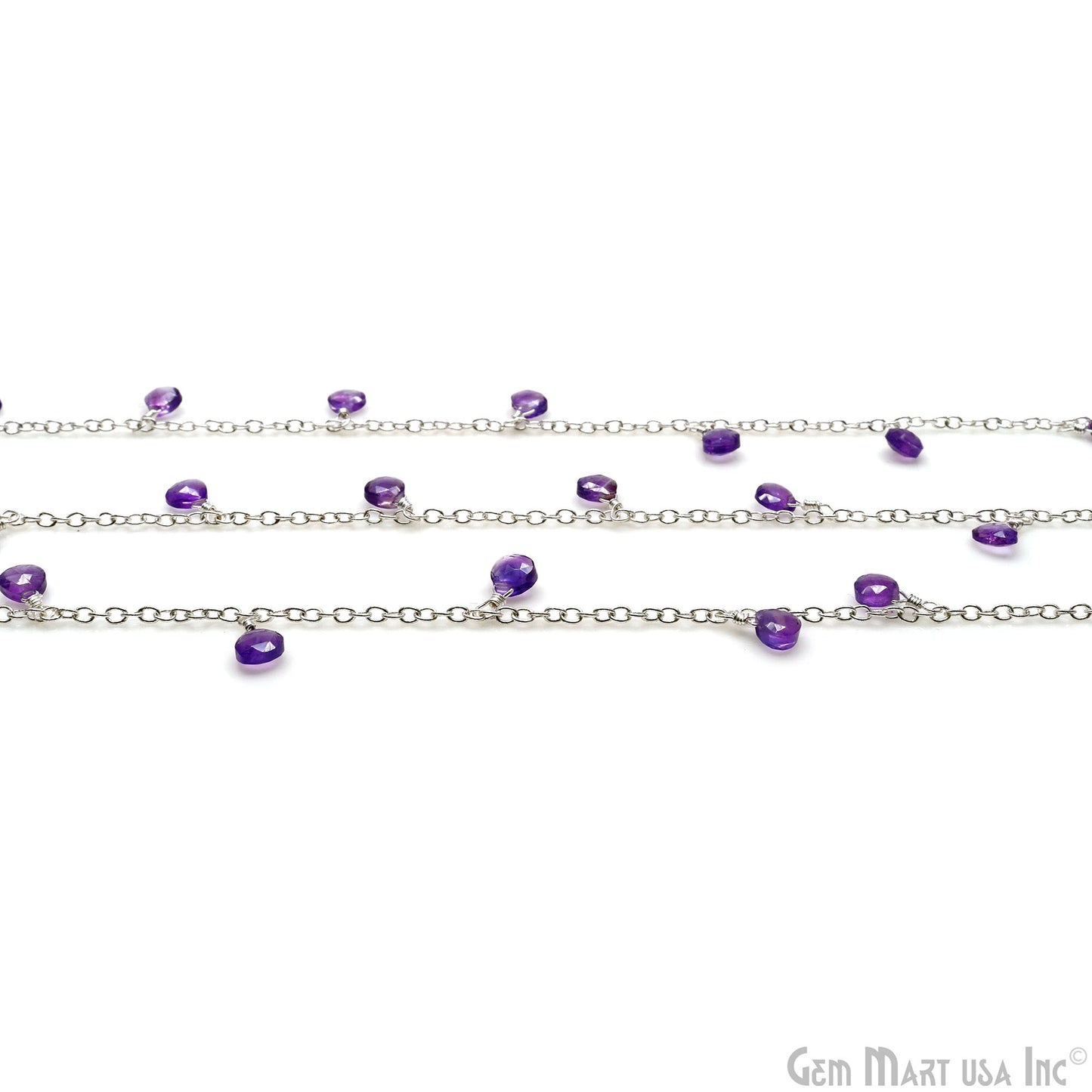 Amethyst Heart 5mm Silver Wire Wrapped Dangle Rosary Chain