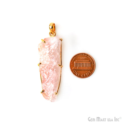 Natural Morganite Organic 52x16mm Gold Plated Prong Setting Single Bail Gemstone Pendant