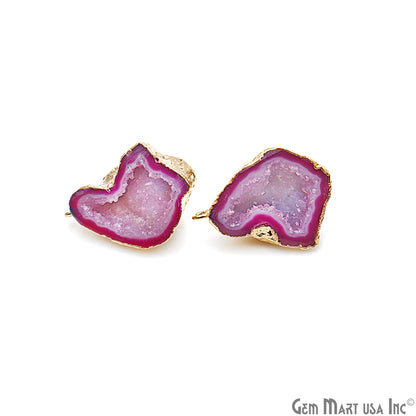 DIY Agate Slice Geode Druzy 20x26mm Gold Electroplated Loop Connector Studs Earrings - GemMartUSA