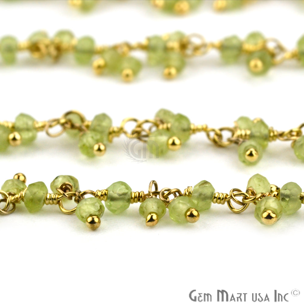 Peridot Faceted Beads Gold Wire Wrapped Cluster Dangle Chain - GemMartUSA (764176924719)