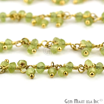 Peridot Faceted Beads Gold Wire Wrapped Cluster Dangle Chain - GemMartUSA (764176924719)