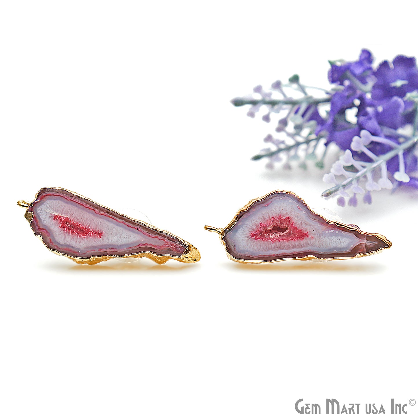 DIY Agate Slice Geode Druzy 40x13mm Gold Electroplated Loop Connector Studs Earrings - GemMartUSA